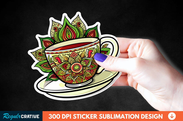 Tea Cup Mandala Sticker Clipart Sublimation Regulrcrative 