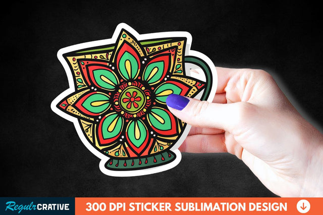 Tea Cup Mandala Sticker Clipart Sublimation Regulrcrative 