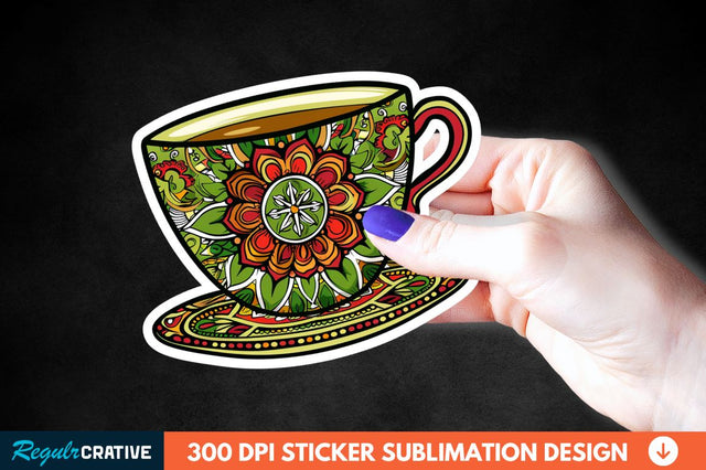 Tea Cup Mandala Sticker Clipart Sublimation Regulrcrative 