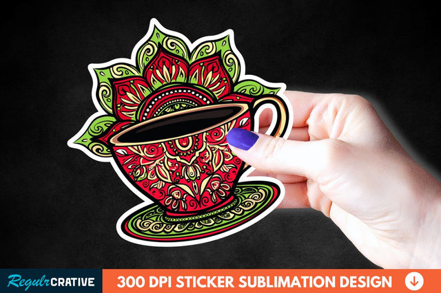 Tea Cup Mandala Sticker Clipart Sublimation Regulrcrative 
