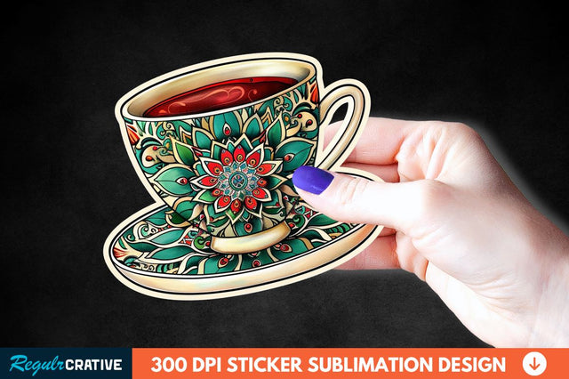 Tea Cup Mandala Sticker Clipart Sublimation Regulrcrative 