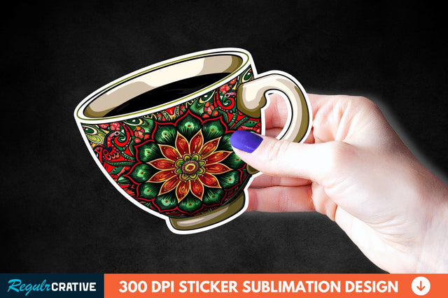 Tea Cup Mandala Sticker Clipart Sublimation Regulrcrative 