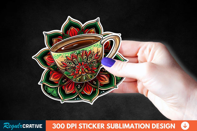Tea Cup Mandala Sticker Clipart Sublimation Regulrcrative 