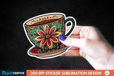 Tea Cup Mandala Sticker Clipart Sublimation Regulrcrative 