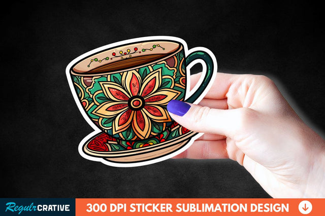 Tea Cup Mandala Sticker Clipart Sublimation Regulrcrative 