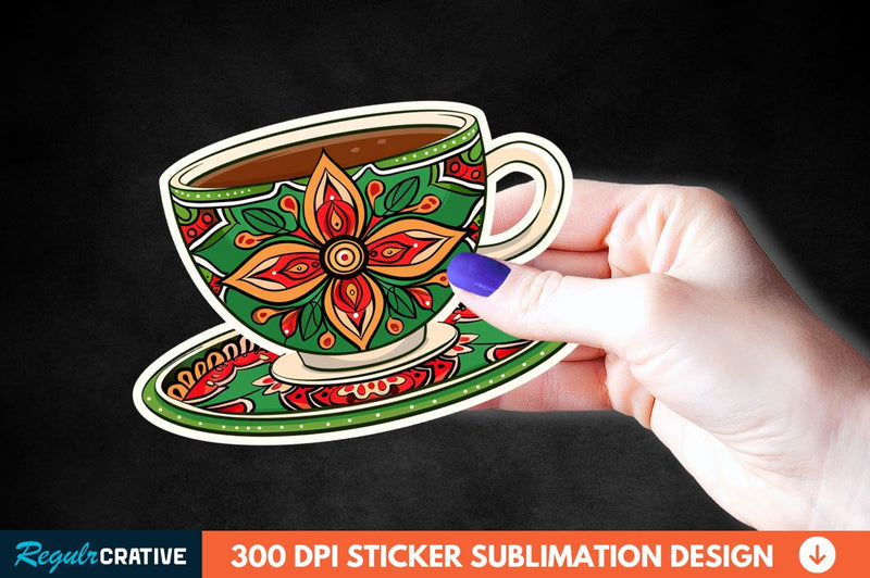 Tea Cup Mandala Sticker Clipart Sublimation Regulrcrative 