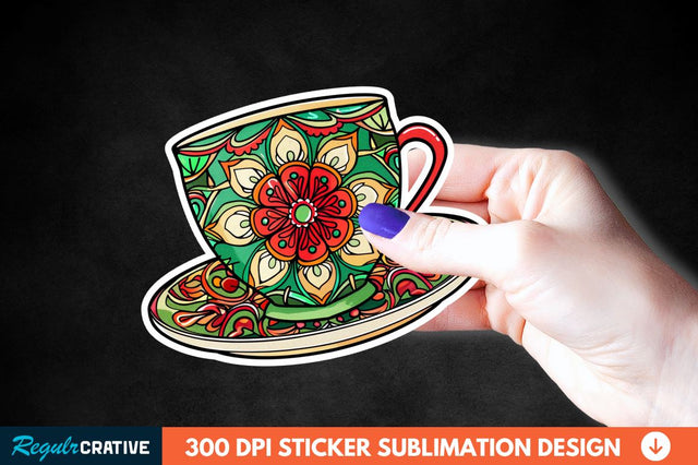 Tea Cup Mandala Sticker Clipart Sublimation Regulrcrative 