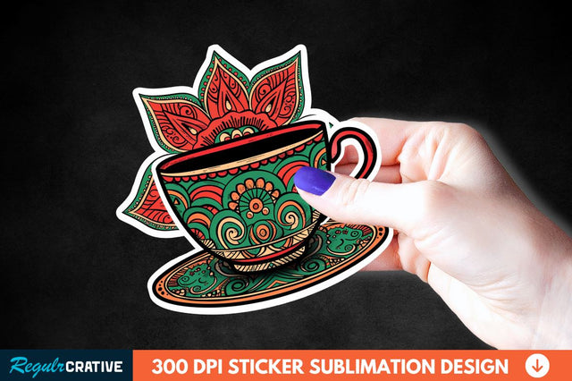 Tea Cup Mandala Sticker Clipart Sublimation Regulrcrative 