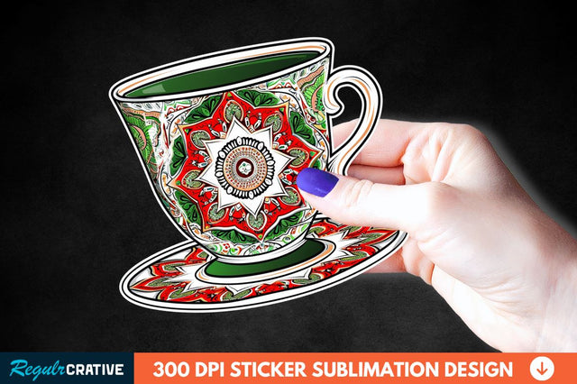 Tea Cup Mandala Sticker Clipart Sublimation Regulrcrative 