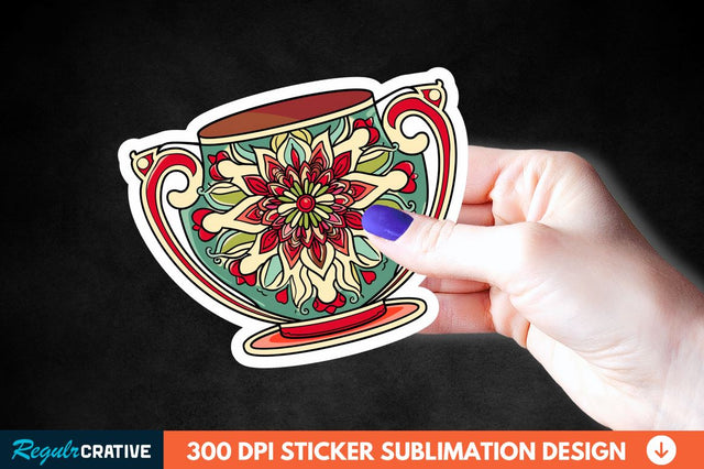 Tea Cup Mandala Sticker Clipart Sublimation Regulrcrative 