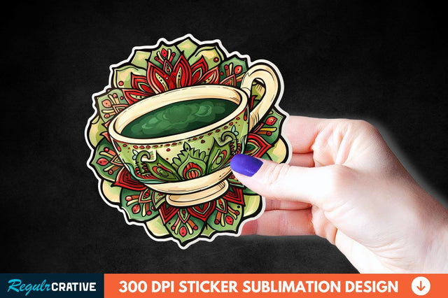Tea Cup Mandala Sticker Clipart Sublimation Regulrcrative 