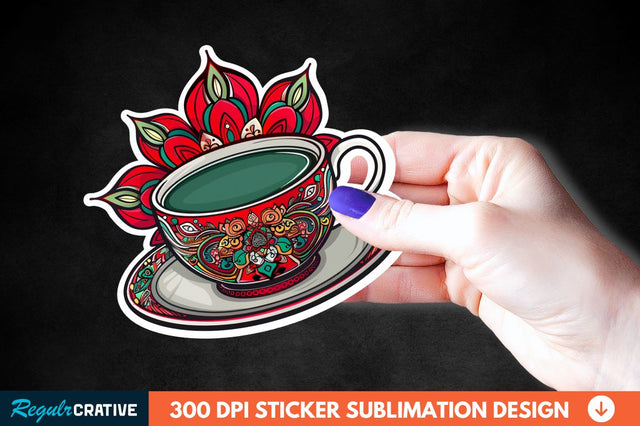 Tea Cup Mandala Sticker Clipart Sublimation Regulrcrative 