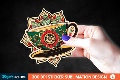 Tea Cup Mandala Sticker Clipart Sublimation Regulrcrative 