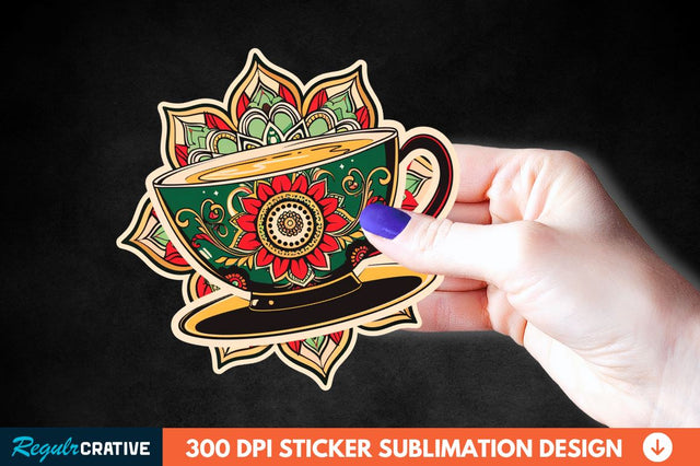 Tea Cup Mandala Sticker Clipart Sublimation Regulrcrative 