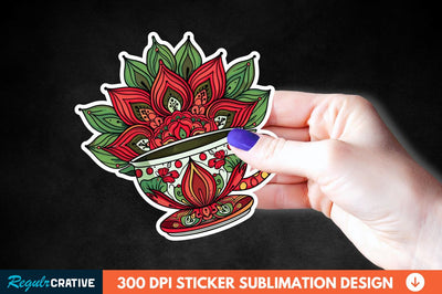 Tea Cup Mandala Sticker Clipart Sublimation Regulrcrative 