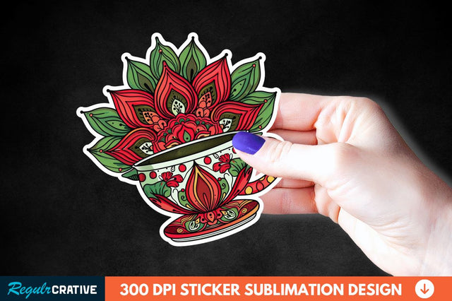 Tea Cup Mandala Sticker Clipart Sublimation Regulrcrative 
