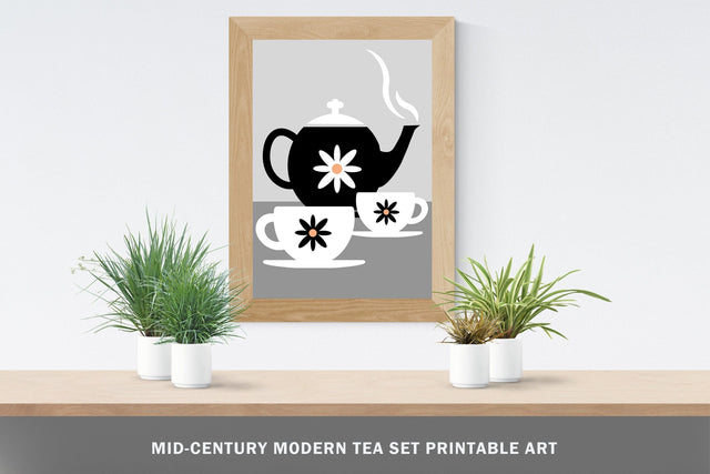 Tea Pot And Tea Cups - Cafe Kitchen Restaurant Poster Art Sublimation Karma Genie Graphics 