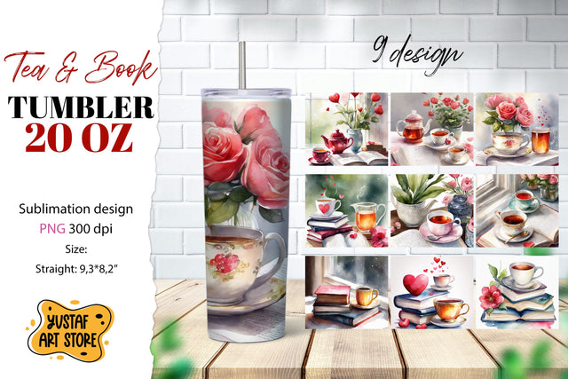 Tea tumbler wrap. Tea and book sublimation bundle Sublimation Yustaf Art Store 