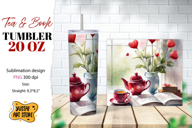 Tea tumbler wrap. Tea and book sublimation design Sublimation Yustaf Art Store 