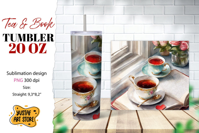 Tea tumbler wrap. Tea and book sublimation design Sublimation Yustaf Art Store 