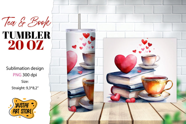 Tea tumbler wrap. Tea and book sublimation design Sublimation Yustaf Art Store 