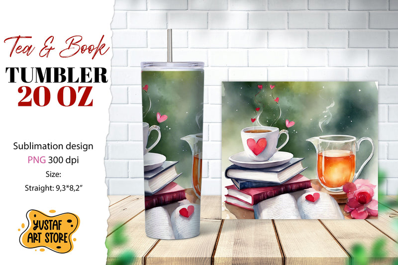 Tea tumbler wrap. Tea and book sublimation design Sublimation Yustaf Art Store 