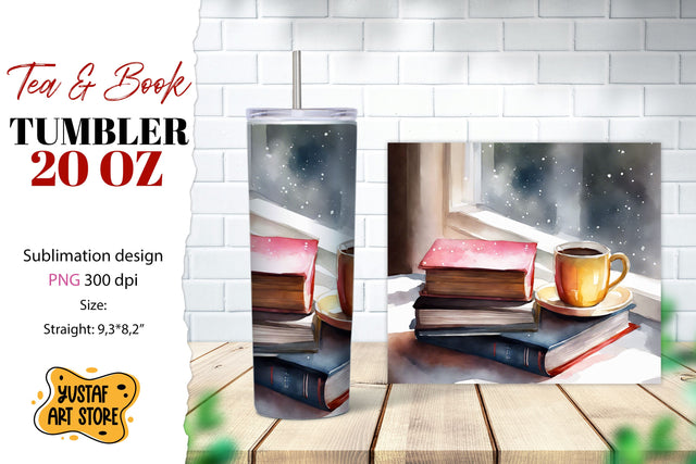 Tea tumbler wrap. Tea and book sublimation design Sublimation Yustaf Art Store 