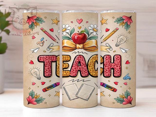 Teach Coquette Retro Bow 20oz Tumbler, Teacher Bow, Coquette Glam, Retro Teacher, Elegant Bow, Skinny Tumbler, Sublimation PNG Sublimation Lara' s Designs 