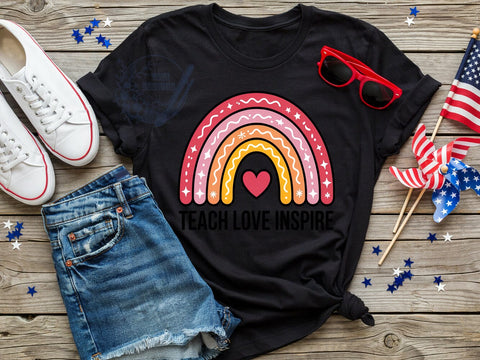 Teach Inspire Colors T-Shirt PNG, Teach Inspire, Rainbow Arch, Bold Colors, Teacher Quotes, Sublimation PNG, Educator Shirt, School Spirit Sublimation ToriDesigns 