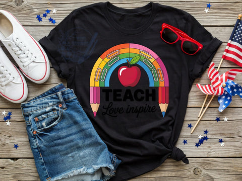 Teach Inspire Pride T-Shirt PNG, Teach Inspire, Paper Clip Rainbow, Teacher Quotes, Classroom Pride, Sublimation PNG, Educator Shirt, School Spirit Sublimation ToriDesigns 