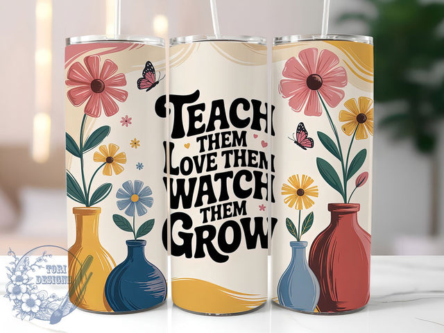 Teach Love Grow Floral Tumbler, Floral Theme, Teacher Appreciation, Classroom Pride, Blooming Design, 20Oz Tumbler, Sublimation Wrap Sublimation ToriDesigns 