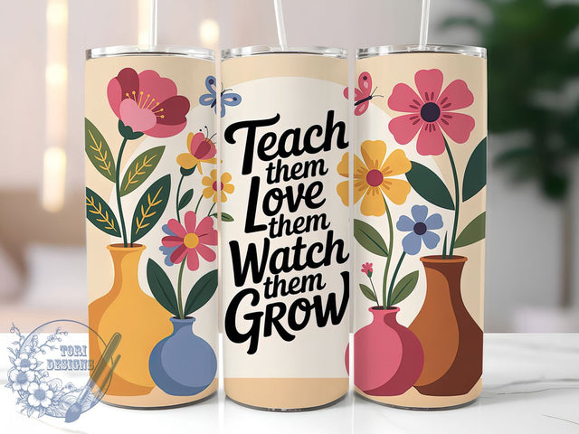 Teach Love Grow Floral Tumbler, Floral Theme, Teacher Appreciation, Classroom Pride, Blooming Design, 20Oz Tumbler, Sublimation Wrap Sublimation ToriDesigns 