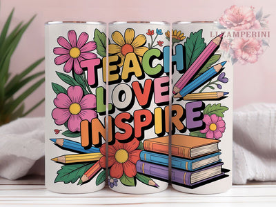 Teach Love Inspire 20oz Tumbler, Boho Teacher Tumbler, Sublimation Wrap, 20oz Tumbler Design, Teacher Appreciation Gift, PNG Tumbler Wrap, Boho Teacher Quote Sublimation Li Zamperini 