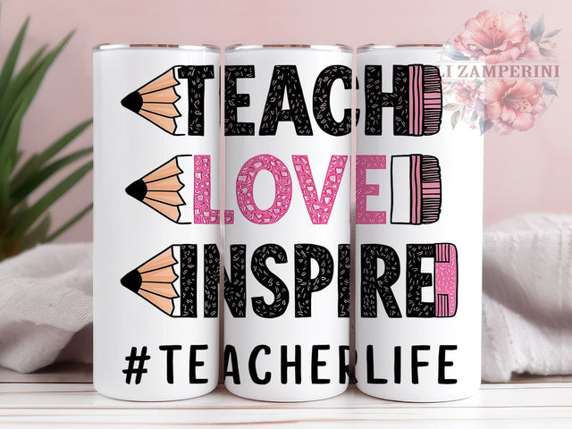 Teach Love Inspire 20oz Tumbler Wrap PNG, Teacher Pencil Tumbler Png, Straight & Tapered Tumbler Wrap, Instant Digital Download Sublimation Li Zamperini 