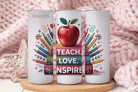 Teach Love Inspire 20oz Tumbler Wrap Sublimation DesignSVG 