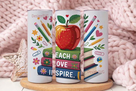 Teach Love Inspire 20oz Tumbler Wrap Sublimation DesignSVG 