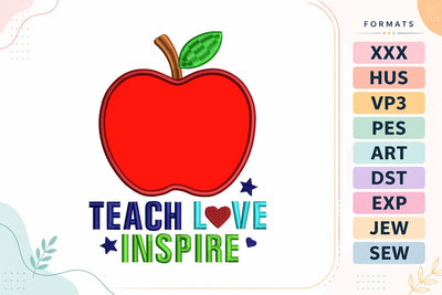 Teach Love Inspire Apple Applique Back To School Embroidery Design Embroidery/Applique DESIGNS sg embroidery 
