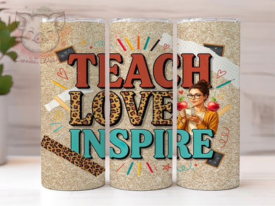 Teach Love Inspire Retro 20oz Tumbler, Retro Teacher, Leopard Glam, Teacher Era, Inspirational Quote, Skinny Tumbler, Sublimation PNG Sublimation Lara' s Designs 