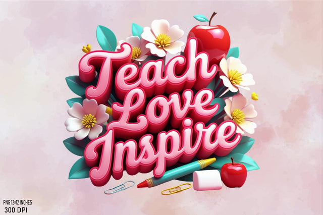 Teach love inspire with apples flowers Clipart Sublimation SVGArt 
