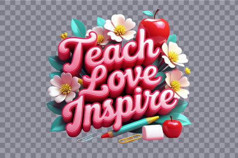 Teach love inspire with apples flowers Clipart Sublimation SVGArt 