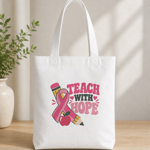 Teach With Hope Breast Cancer Embroidery Design – Pink Ribbon Teacher Awareness Machine Embroidery File Embroidery/Applique DESIGNS PatternFeed8 