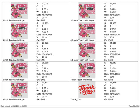 Teach With Hope Breast Cancer Embroidery Design – Pink Ribbon Teacher Awareness Machine Embroidery File Embroidery/Applique DESIGNS PatternFeed8 