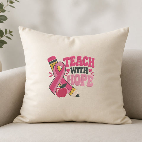 Teach With Hope Breast Cancer Embroidery Design – Pink Ribbon Teacher Awareness Machine Embroidery File Embroidery/Applique DESIGNS PatternFeed8 