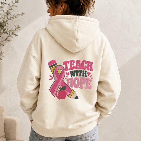 Teach With Hope Breast Cancer Embroidery Design – Pink Ribbon Teacher Awareness Machine Embroidery File Embroidery/Applique DESIGNS PatternFeed8 