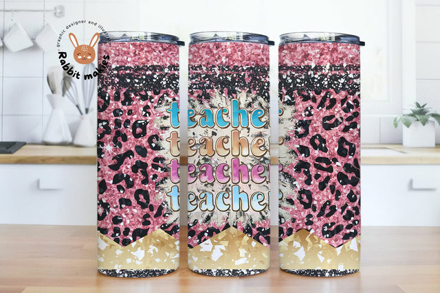 Teacher 20oz Skinny Tumbler Wrap Design PNG, Straight&Tapered Tumbler Design,Teacher Tumbler,Pencil Monogram Png,Teacher Leopard Tumbler Sublimation Rabbitmakies 