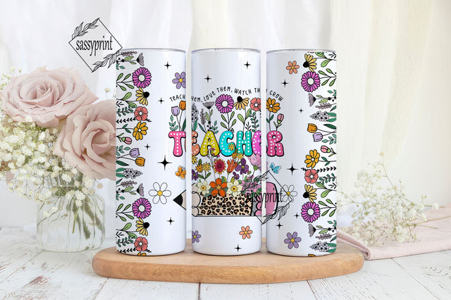 Teacher 20oz Skinny Tumbler Wrap, Sublimation Design, Digital Download PNG, Teacher Appreciation, Teacher gift,Floral Teacher,Back to school Sublimation sassyprint 