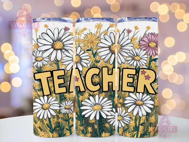 Teacher 20oz Tumbler Wrap Sublimation Design, Straight Tapered Tumbler Wrap, Boho Wildflower Tumbler Png, Instant Digital Download Sublimation SvggirlplusArt 