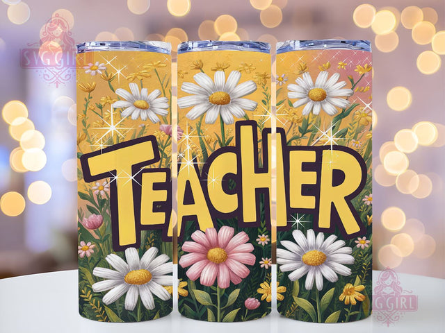 Teacher 20oz Tumbler Wrap Sublimation Design, Straight Tapered Tumbler Wrap, Boho Wildflower Tumbler Png, Instant Digital Download Sublimation SvggirlplusArt 