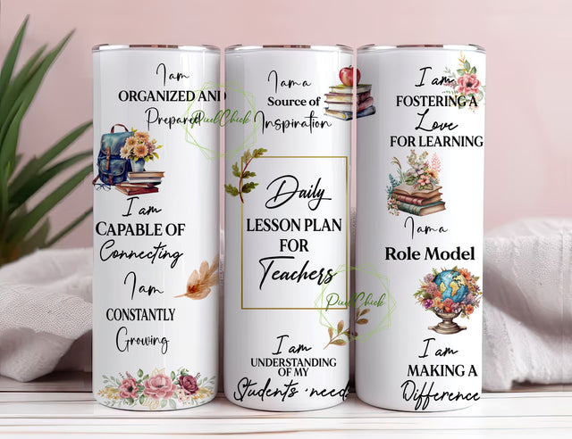 Teacher Affirmations Inspirational Tumbler Wrap, 20 Oz Skinny Sublimation Tumbler Design PNG Digital File Download Sublimation PixelChick 