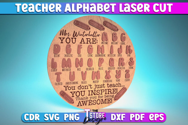Teacher Alphabet Laser Cut | School Design | CNC Files SVG The T Store Design 
